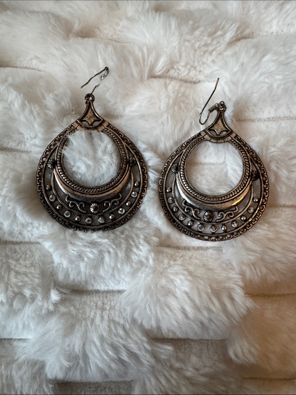 Silver-Tone Boho Filigree Hoop Earrings